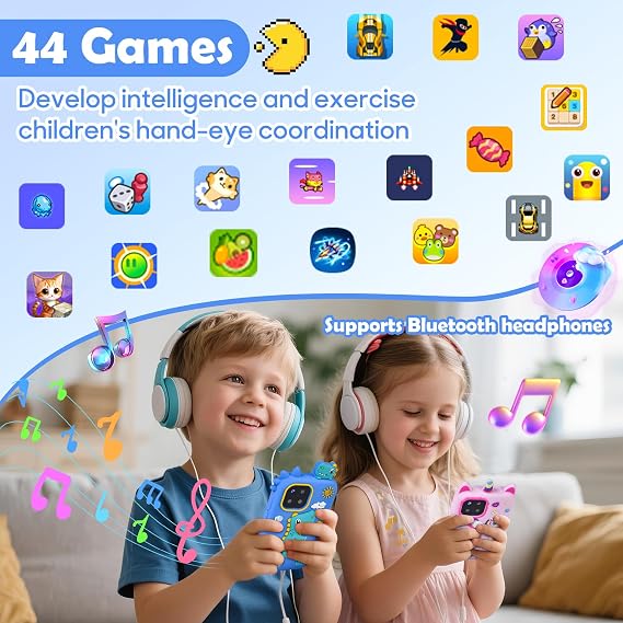 Kids Phone for Boy, Dinosaur Phone Toys for 3-10 Year Old Boys, Kids Mobile Phone Toy with Dual Cameras, 2.8 Inch Touchscreen, Music Player, Games, 32 GB Card and Bag (Blue)
