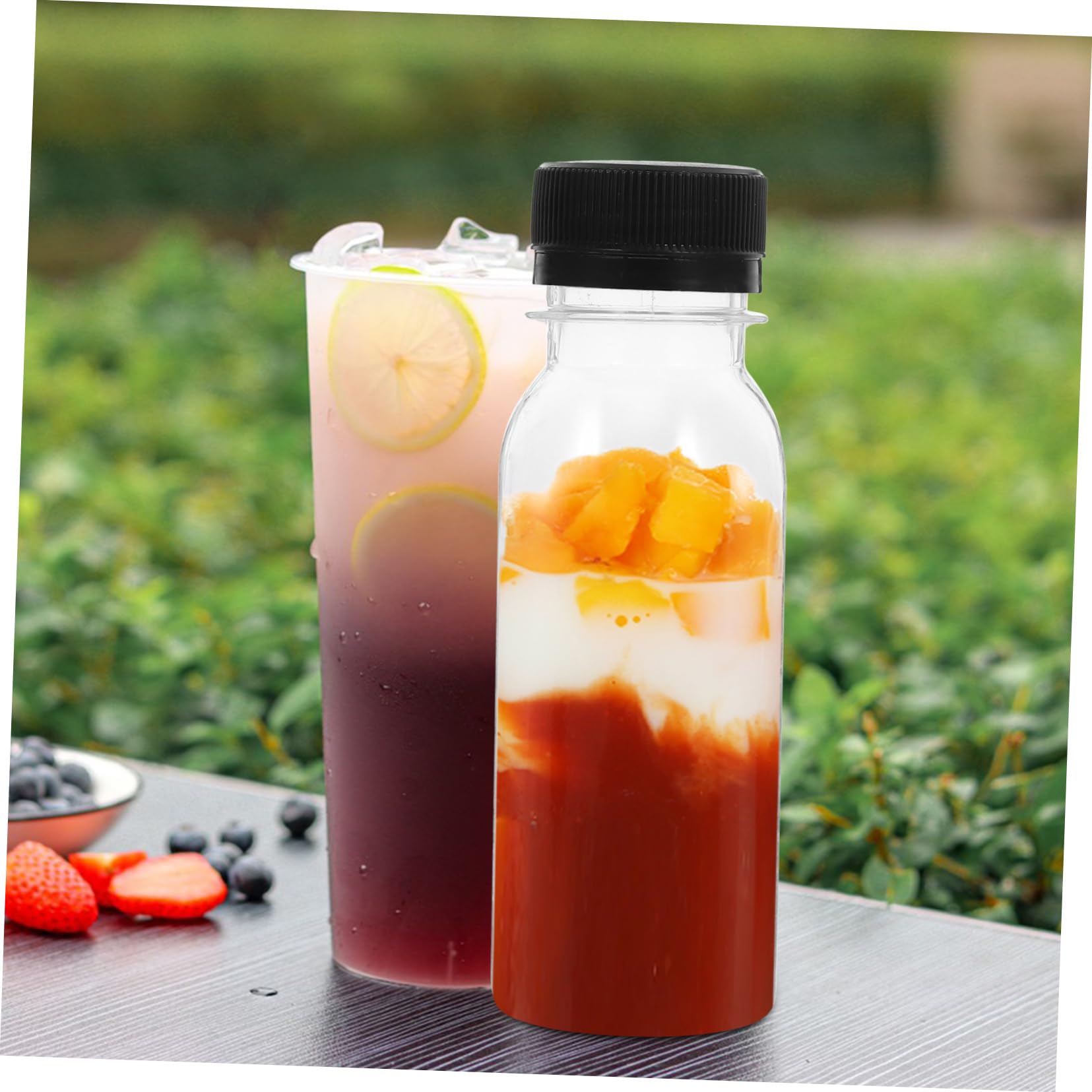 Mobestech 10pcs Clear Reusable Dispenser Bottles Lightweight Beverage Jars Caps for Juices Party Favors and Lunch Additions