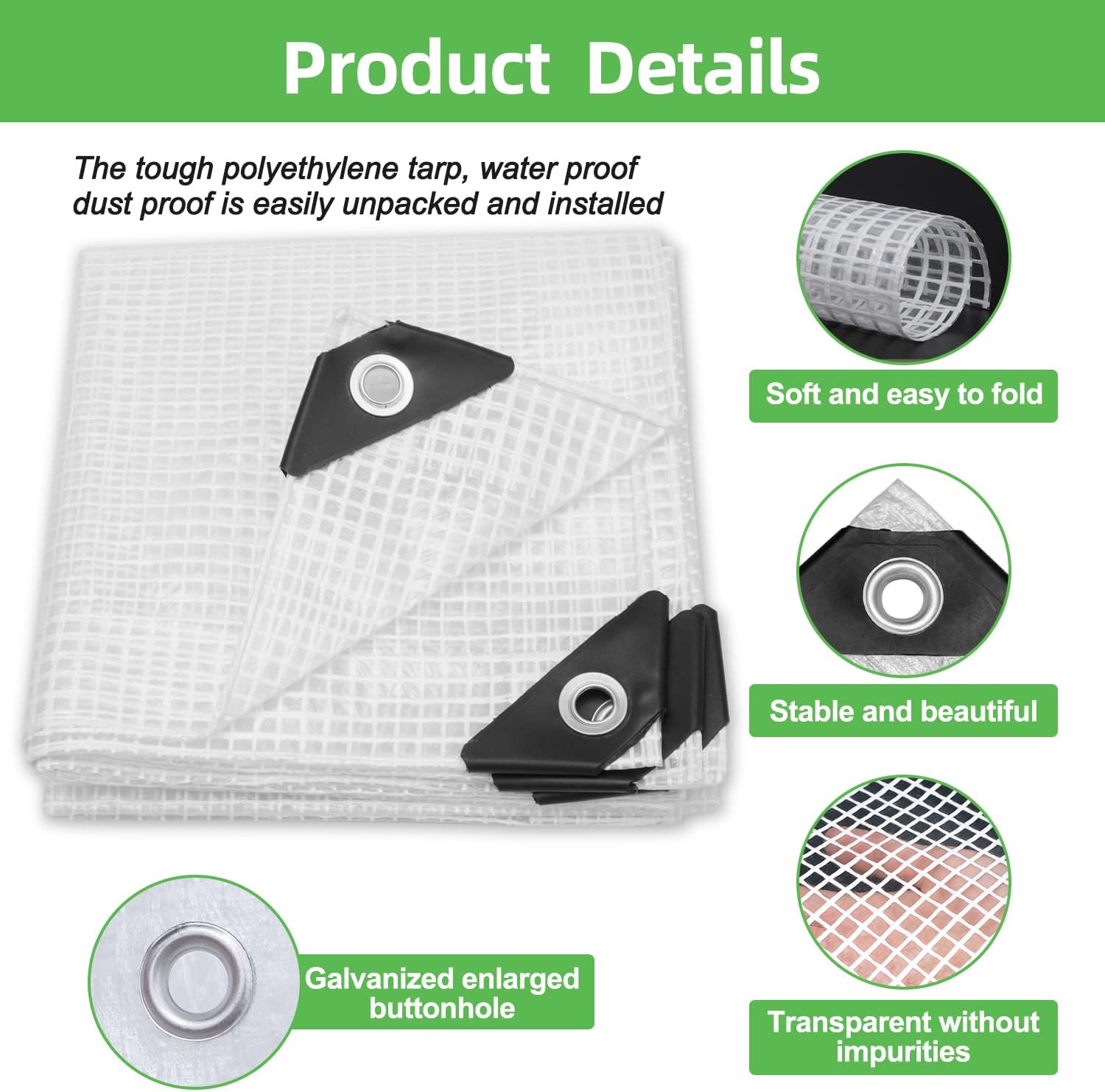 Clear Greenhouse Plastic Sheeting 20x30FT - Heavy Duty 14 Mil Clear Waterproof Cover, UV Resistant Poly Tarp with Grommets - Superior Strength for Gardening, Farming, Nursery, Garden