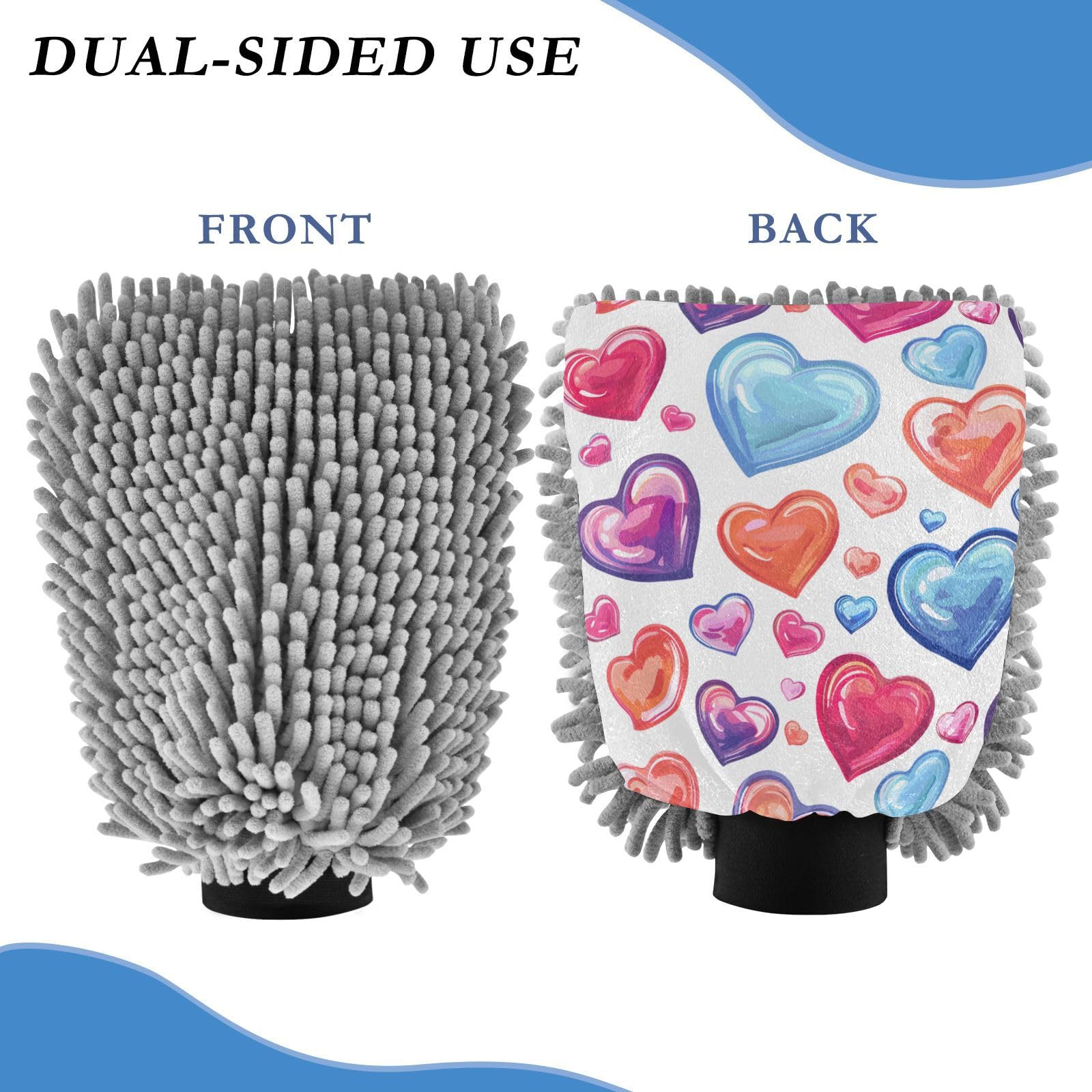 IOACIY Absorbent Microfiber Car Wash Drying Mitts, 2 Pack, Scratch-Free & Lint-Free, Rich Foam, Highly Absorbent, Double Sided, Wash Mitt Perfect for Car Washing, M, Heart (6)