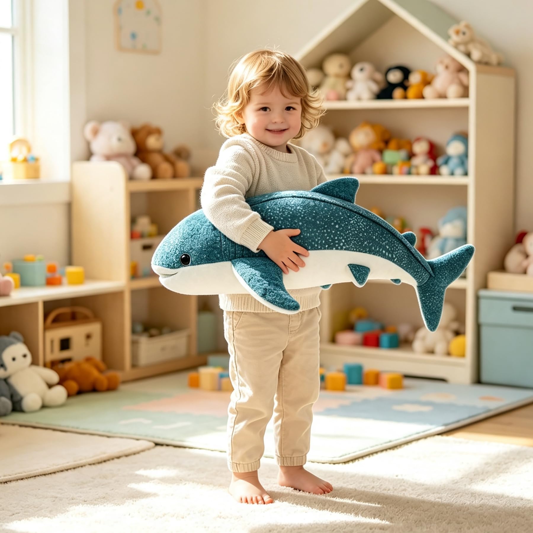 lilizzhoumax Pluszowa zabawka rekin wieloryb 82 cm / 32 cali, symulacja zwierząt urocza pluszowa zabawka rekin wieloryb, miękki rekin wielorybi zwierzęta wodne, prezent dla dzieci i przyjaciół