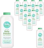LuckySuperSoft Pure Cornstarch Baby Powder, 10 oz (Pack of 12) - Talc-Free, Softens Skin & Absorbs Moisture for Babies & Family