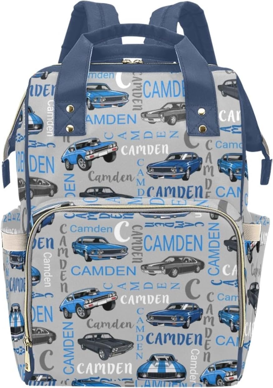 Custom Diaper Bag Backpack for Women, Personalized Name Nursing Mommy Daypack, Diaper Bag for Girls Boys, New Mom Gifts (Car)