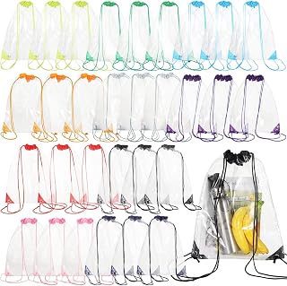 30Pcs Clear Drawstring Bags, 10 Colors Clear Drawstring Bags For Stadium Events, 13.4x16.9 PVC Bags Backpack for Men and Women, Ideal for Sports Events, Concerts, Travel, Beach