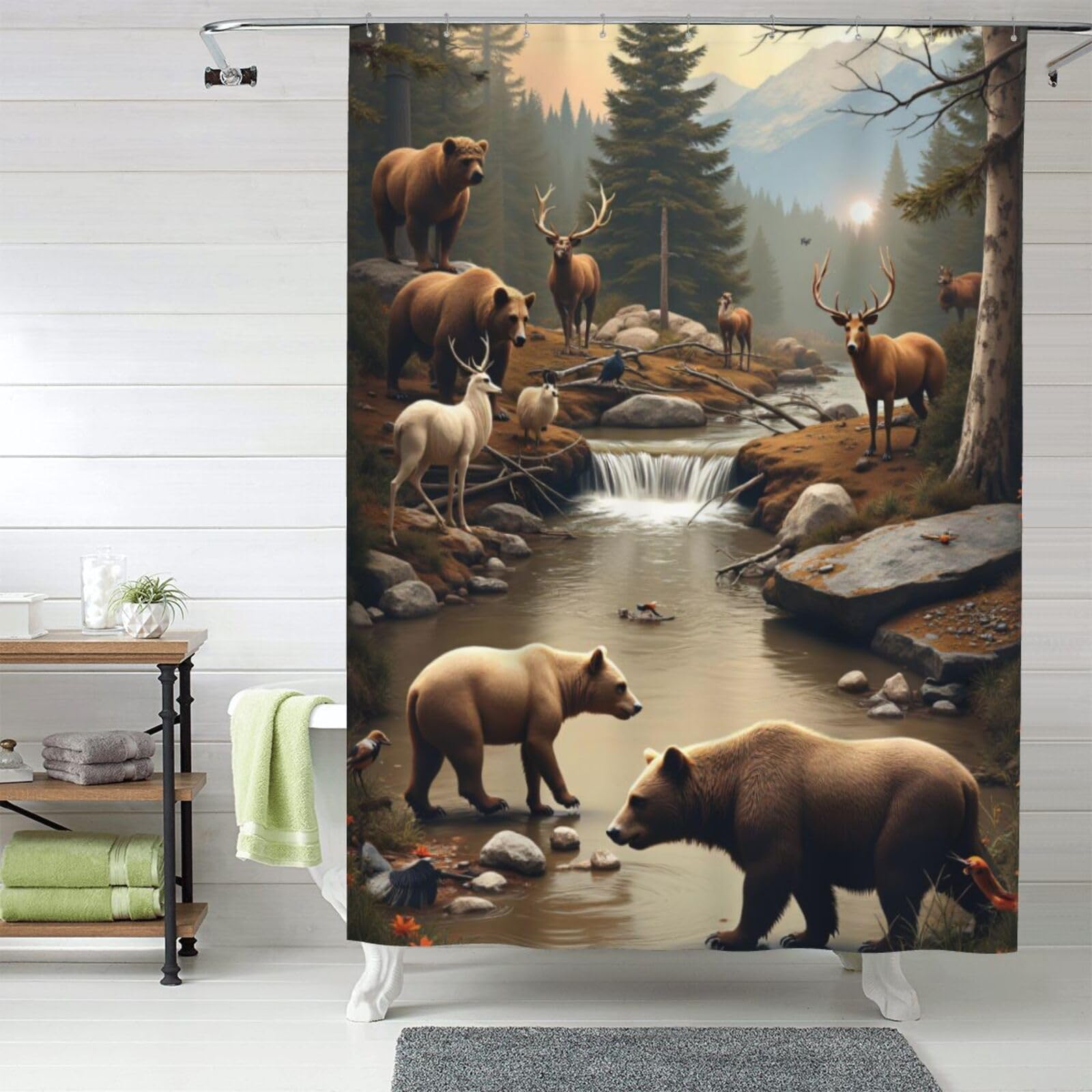 Rideaux de douche en tissu ours café 152x180 cm opaque style ferme avec crochets