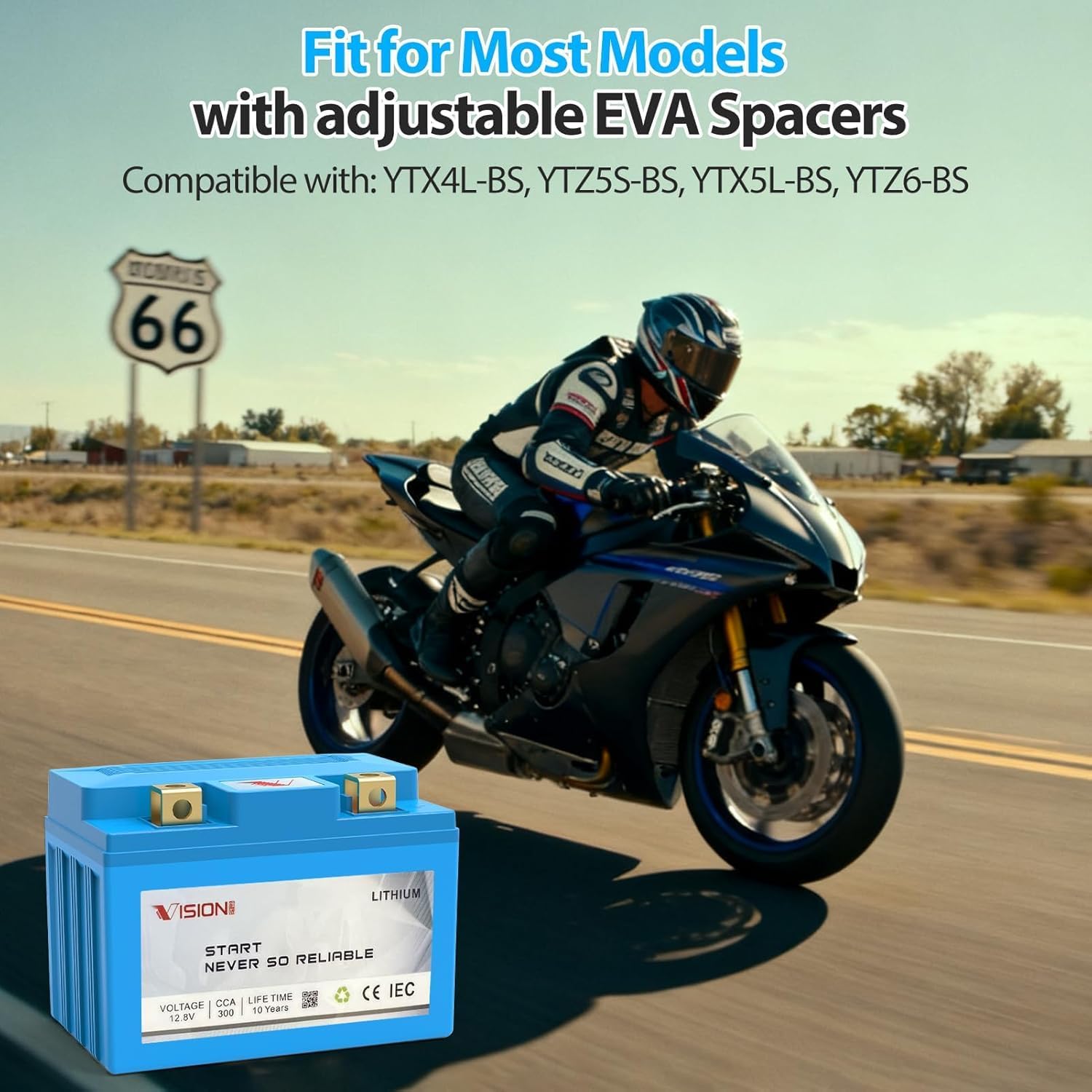 VISION Lithium Motorcycle Battery YTX4L-BS / YTX5L-BS, 300CCA 12V 4.5AH, Maintenance-Free Powersports Battery Compatible with Motorcycle ATV Jet Ski (Terminal [- +])