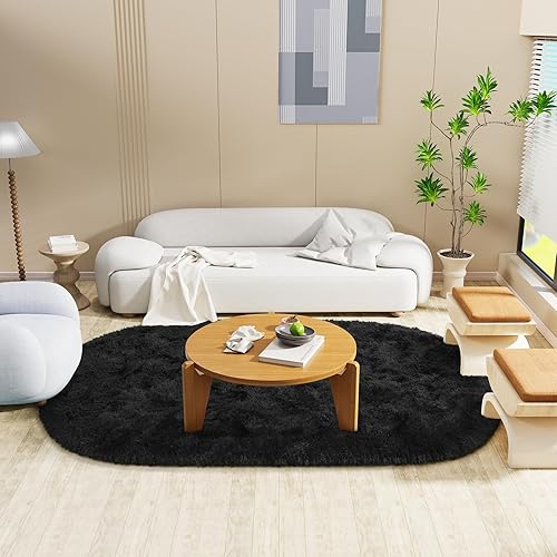 Miniatura 258 de LOCHAS Alfombra esponjosa para dormitorio, 2.6 x 5.3 pies, alfombra lanuda para dormitorio, mesita de noche, alfombra ovalada suave para sala