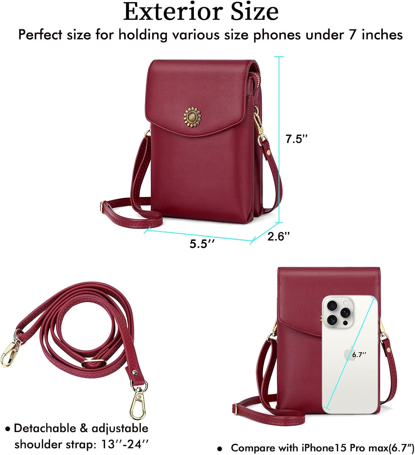 RONSIN 女性用小型クロスボディバッグ デザイナー携帯電話バッグ ビーガンレザー 財布 ハンドバッグ 調節可能なストラップ, 0