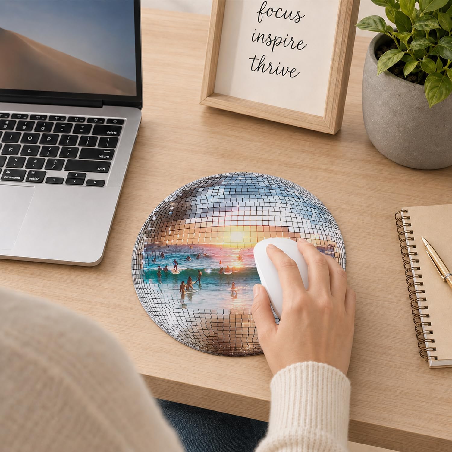 Coastal Beach Disco Ball Mouse Pad, Beach Office Decor, Funky Retro Disco Seaside Surf Beachy Ocean Mouse Pads Mousepads for Home Office Dorm Computer Desk Decor, 8.7x8.7 inches image 2