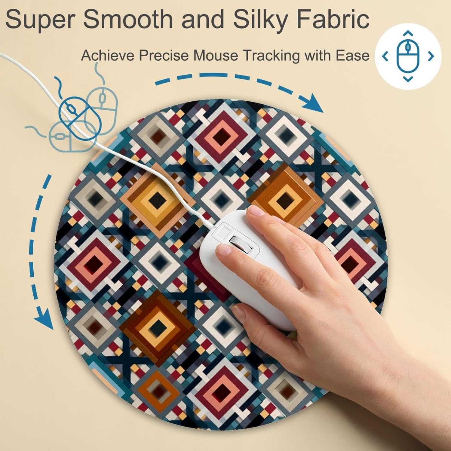 Round Mouse Pad for Women Men, 10’’ Round Desk Pad Mousepad Non-Slip Rubber Base, Office Home Laptop Accessories, Seamless Geometrical Abstract Pattern image 4