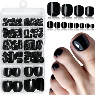 240pc Press on Toenails for Women Black Toe Press on Nails Short Fake Toe Nails Press ons with Glue&Adhesive Tabs, Acrylic Toe Nail Tips False Toenail Press ons Artificial Fake Toenails