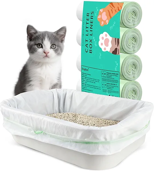 40 Count Cat litter Box Liners, 36" x 16" Large Extra Durable Heavy Duty Litter Pan Liner Bags with Drawstring Pre-Separated for Pet Kitty Litter Box Tray (Unscented)
