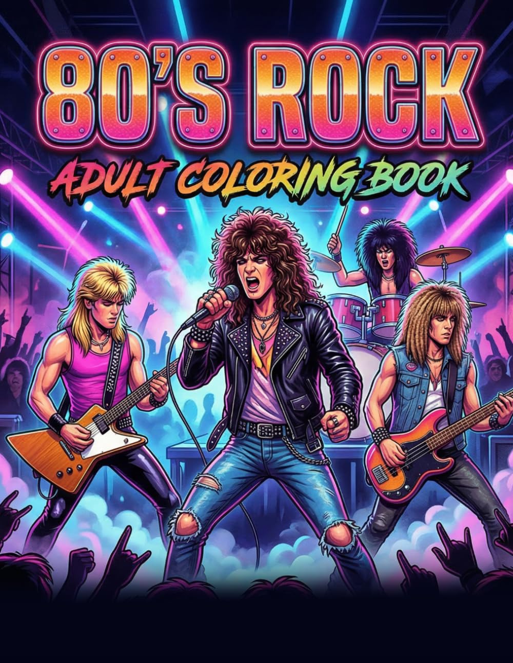 80’s Rock Adult Coloring Book: 50 Bold Designs Featuring Guitars, Rock Stars, and Retro 80s Music Vibes (Single-Sided Pages)