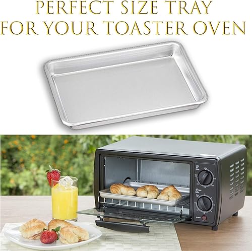 Miniatura 2 de Bandeja pequeña para hornear, bandejas de aluminio de 18 para hornear, sartenes para horno tostador resistentes, borde profundo, juego de 3
