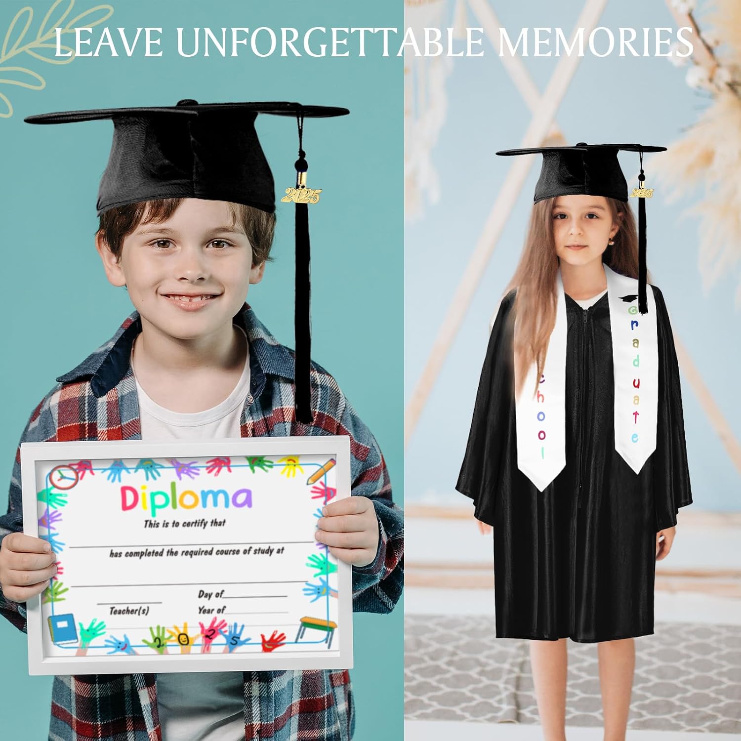 Vicenpal 8 Pcs Kindergarten Preschool Graduation Cap and Gown Set 2026 with Stole Mexican Serape Sash Tassel Charm Diploma