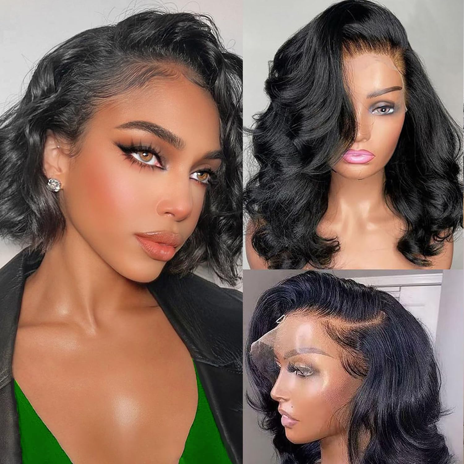 14 Inch Bob Wig Human Hair 13x6 Body Wave Lace Front Wigs Human Hair 200 Density HD Lace Frontal Wigs Short Body Wav Wigs for Women Pre Plucked Natural Black