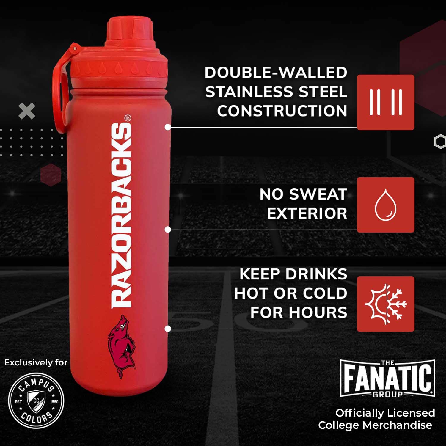 Campus Colors Stanford Cardinal Stainless Steel Water Bottle - 24 Oz Vacuum Insulated With Carry Clip