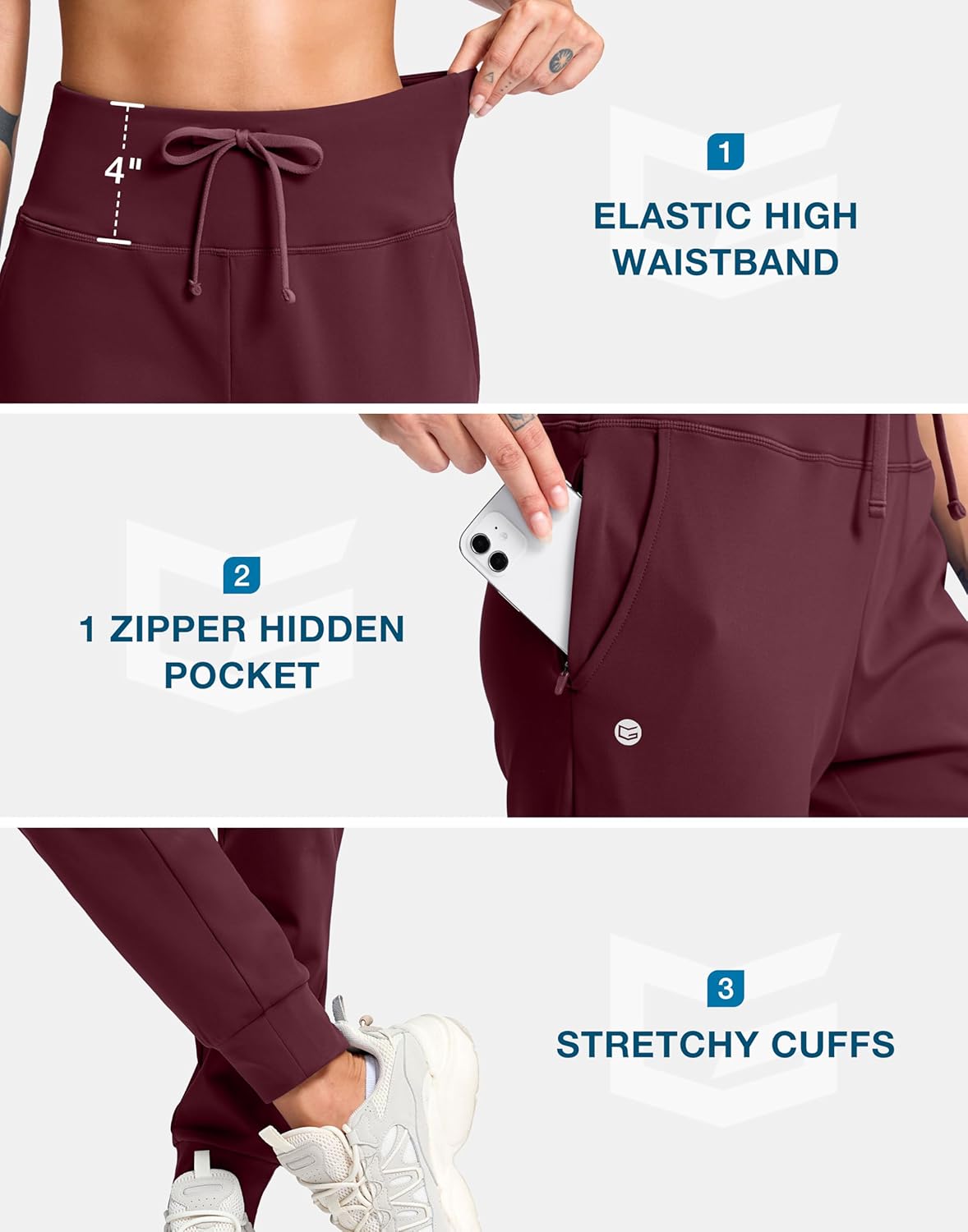 G Gradual Women's Fleece Lined Joggers with Zipper Pocket Water Resistant Running Hiking Pants Winter Warm Thermal Sweatpants - Image 4