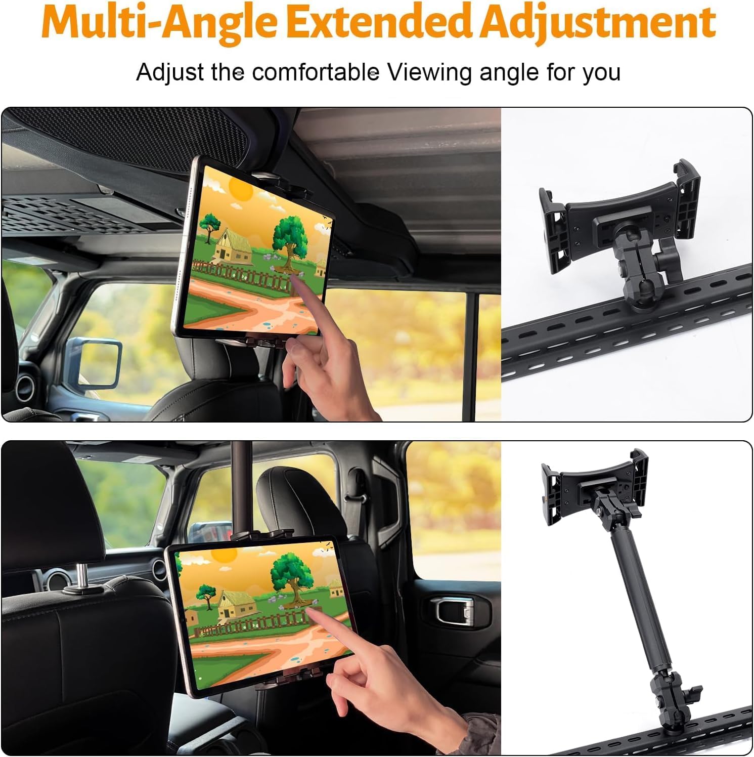 MAIKER Backseat Tablet Holder, Adjustable Hanging iPad Holder Mount Compatible with 2018-2025 Jeep Wrangler JL & 2020-2025 Gladiator JT, Road Trip Essentials for Kids for 4.92‘’~9.25’’ Devices Black