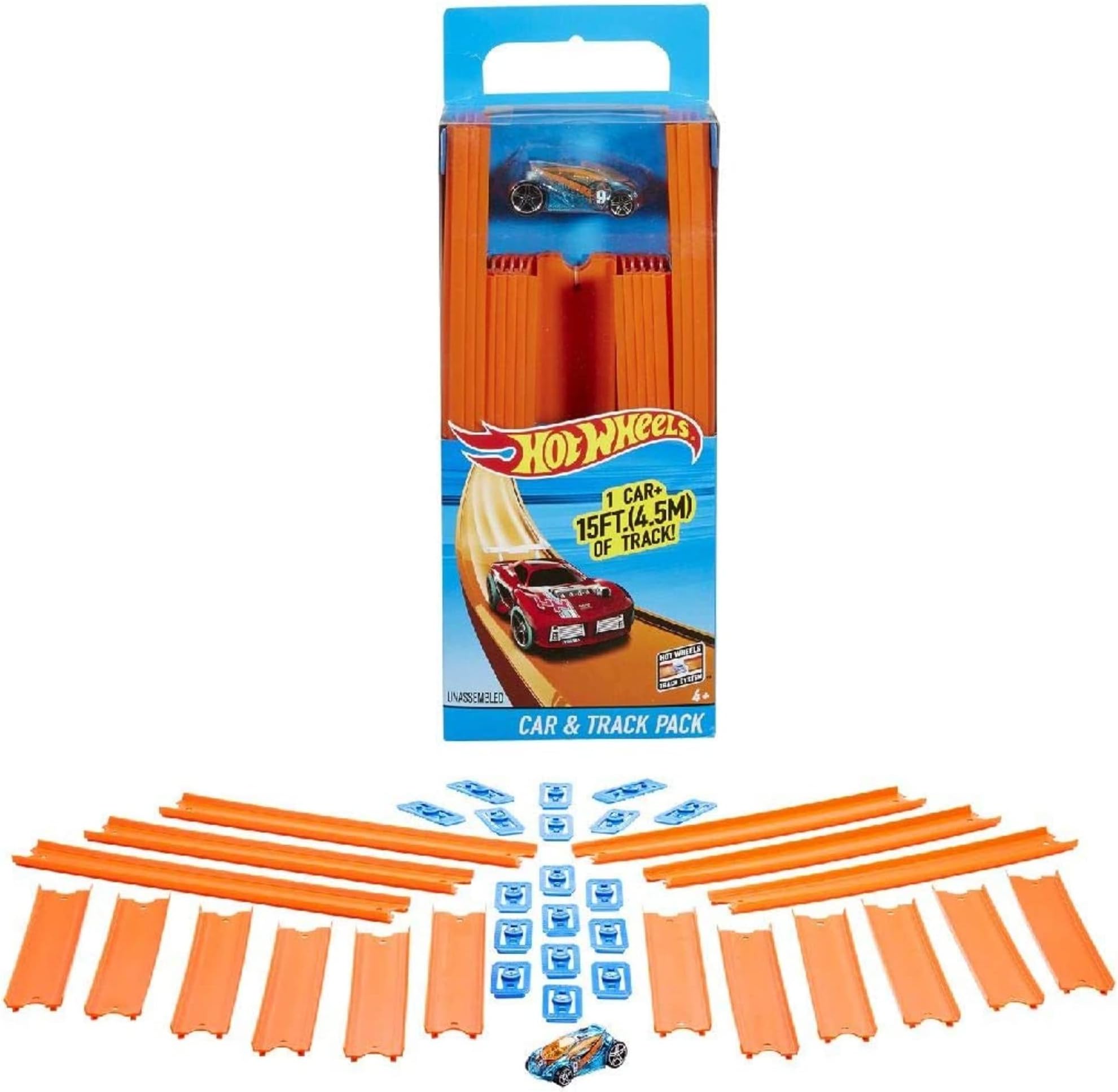 Track Builder Straight track with Car, Track and track connectors, connect with other Hot Wheels toys, BHT77