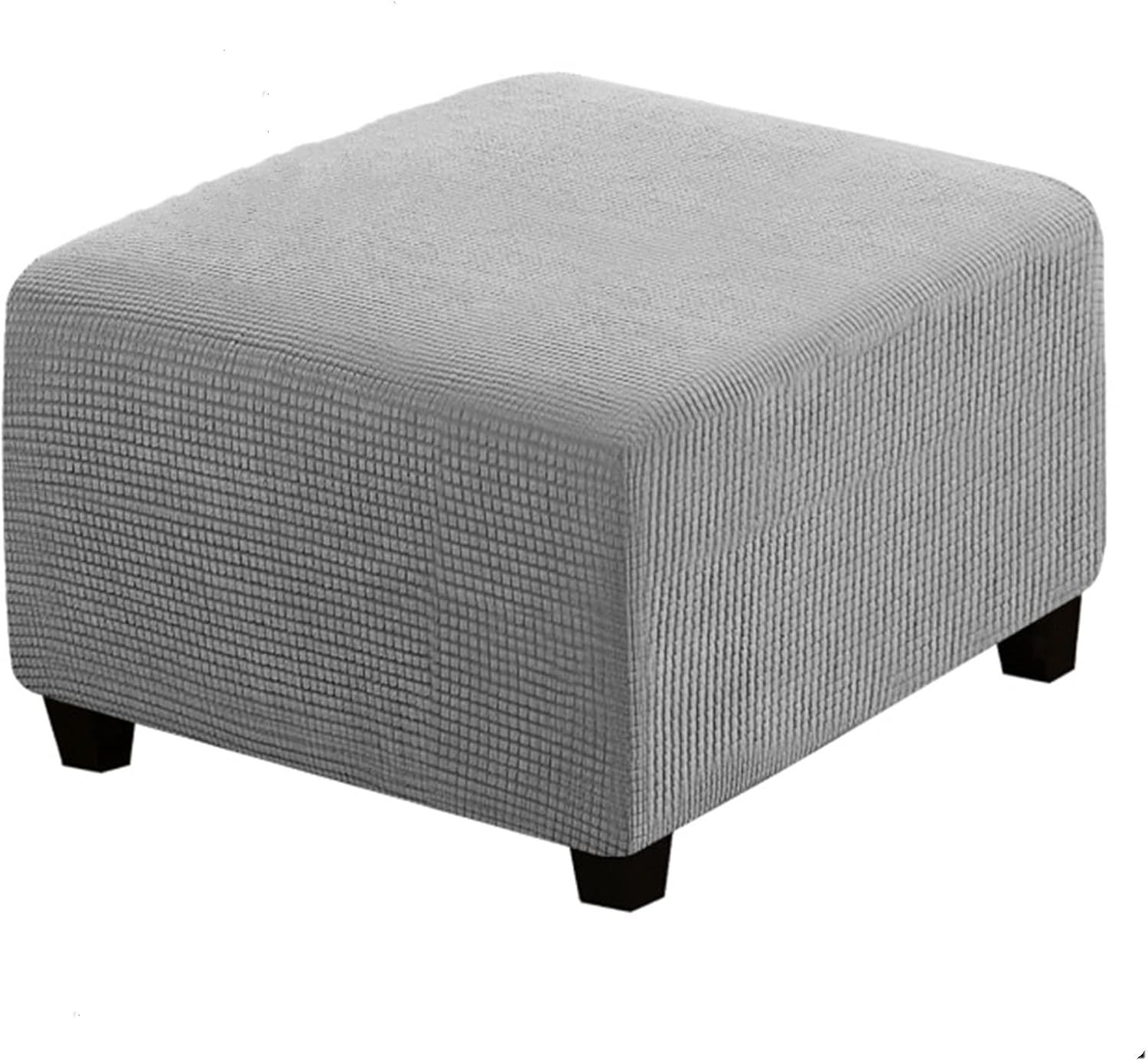 Soft Square Ottoman Cover - Stretchable Knitted Jacquard Slipcover with Elastic Bottom - Durable Foot Stool Cover for Storage Ottomans (Medium, Light Grey)