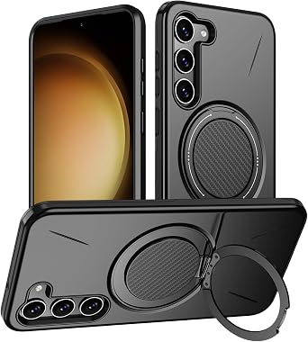 for Samsung Galaxy S23 Plus 5G Case Compatible with Magnetic Stand for Samsung S23+ with 360-Degree Ring Stand S23 Plus Protective Phone Case Made of TPU and PC Double Protection Black