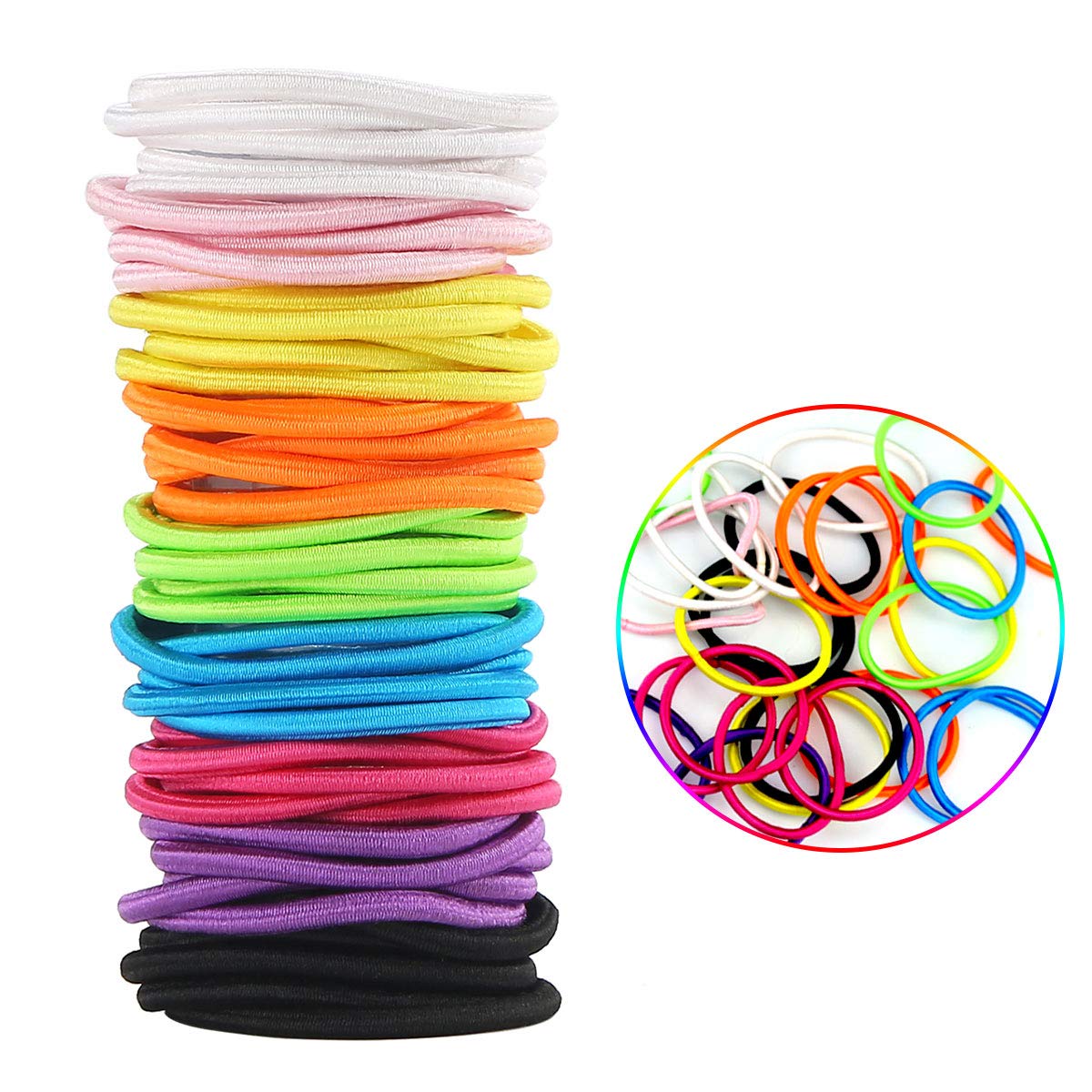 Facai Elastics Hair Ties 45Pcs Rainbow Ponytail Holder 4mm No-Metal Hair Accessories for Women Girls