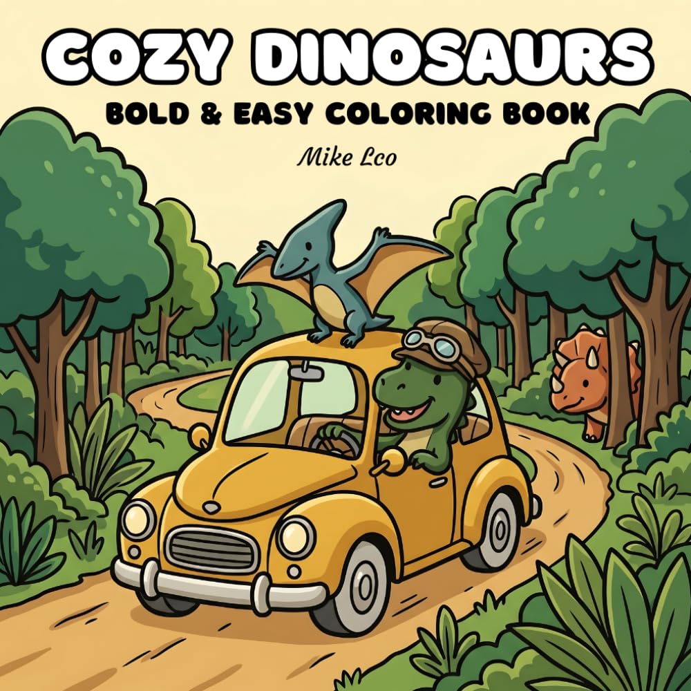 Cozy Dinosaurs: Bold and Easy Coloring Book for Adults and Teens: Featuring Cute Dinosaurs Doing Different Activities and Relaxing Moment