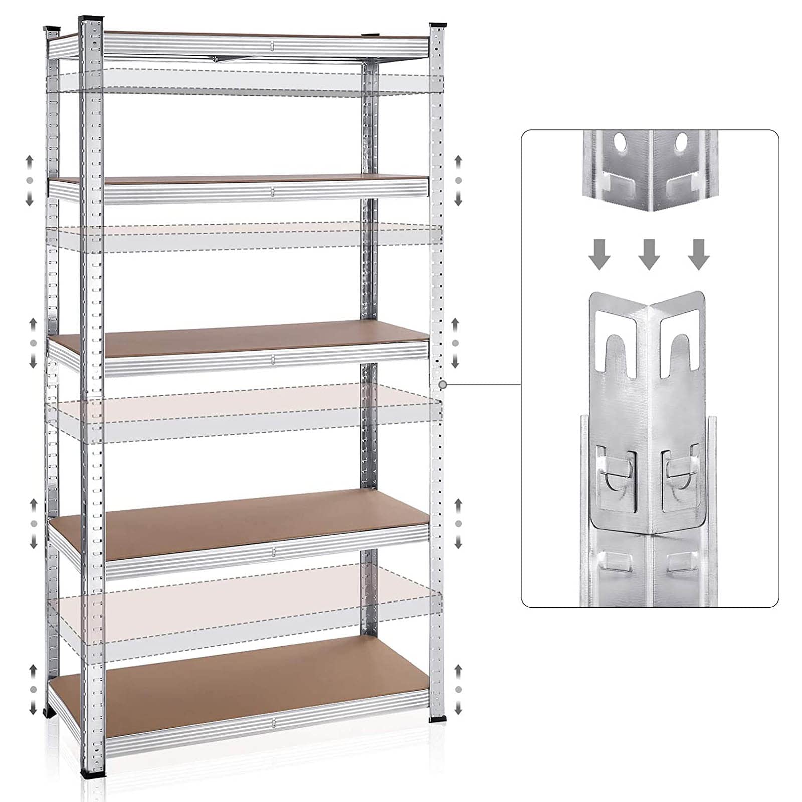 Metalowe półki do przechowywania z 5 półkami 200 x 100 x 50cm, półki ze stali i MDF Przemysłowe Przechowywanie Kuchnia Spiżarnia Garaż, 875 kg Półka do ciężkich ładunków