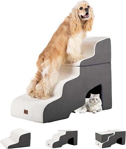 Miniatura 16 de Escaleras de perro para camas altas con túnel, 5 escalones para perros pequeños y gatos, escaleras plegables para mascotas para subir a camas altas,