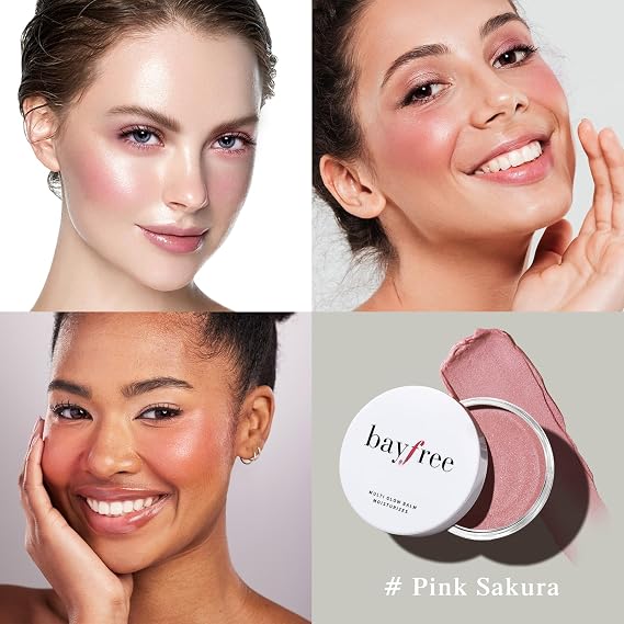 bayfree Multi Glow Balm, Cream Blush for Cheeks Lips & Eyes, Radiant Finish | Hydrating Creamy Blush Balm, Lightweight Blendable Color, for Mature & Sensitive Skin, 0.63 Oz, Pink Sakura