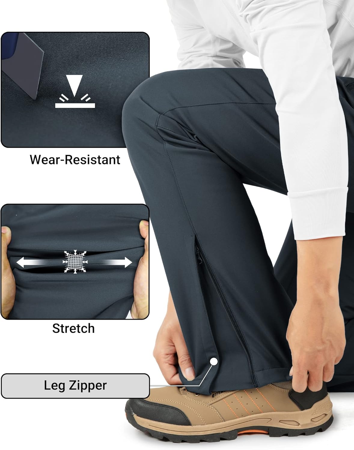 Outdoor Ventures Men's Fleece Lined Snow Pants Waterproof Windproof Ski Hiking Winter Pants With Pockets - Image 4