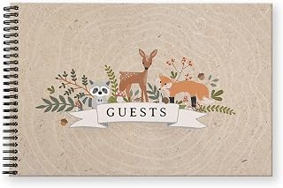 Canopy Street Hardcover Woodland Animals Guestbook / 120 Lined Guest Signature Pages Inside / 5.5" x 8.5" Landscape Lay Flat Forest Gender Neutral Baby Shower Guest Book/Black Metal Spiral Binding