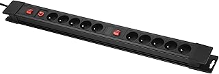 Electraline 35438 Bloc Multiprises 10 Prises + 2 Interrupteurs, Enrouleur de câble, Protection Contre Le Surcharge | Longueur 1,5 M Section 3G1 mm² Noir