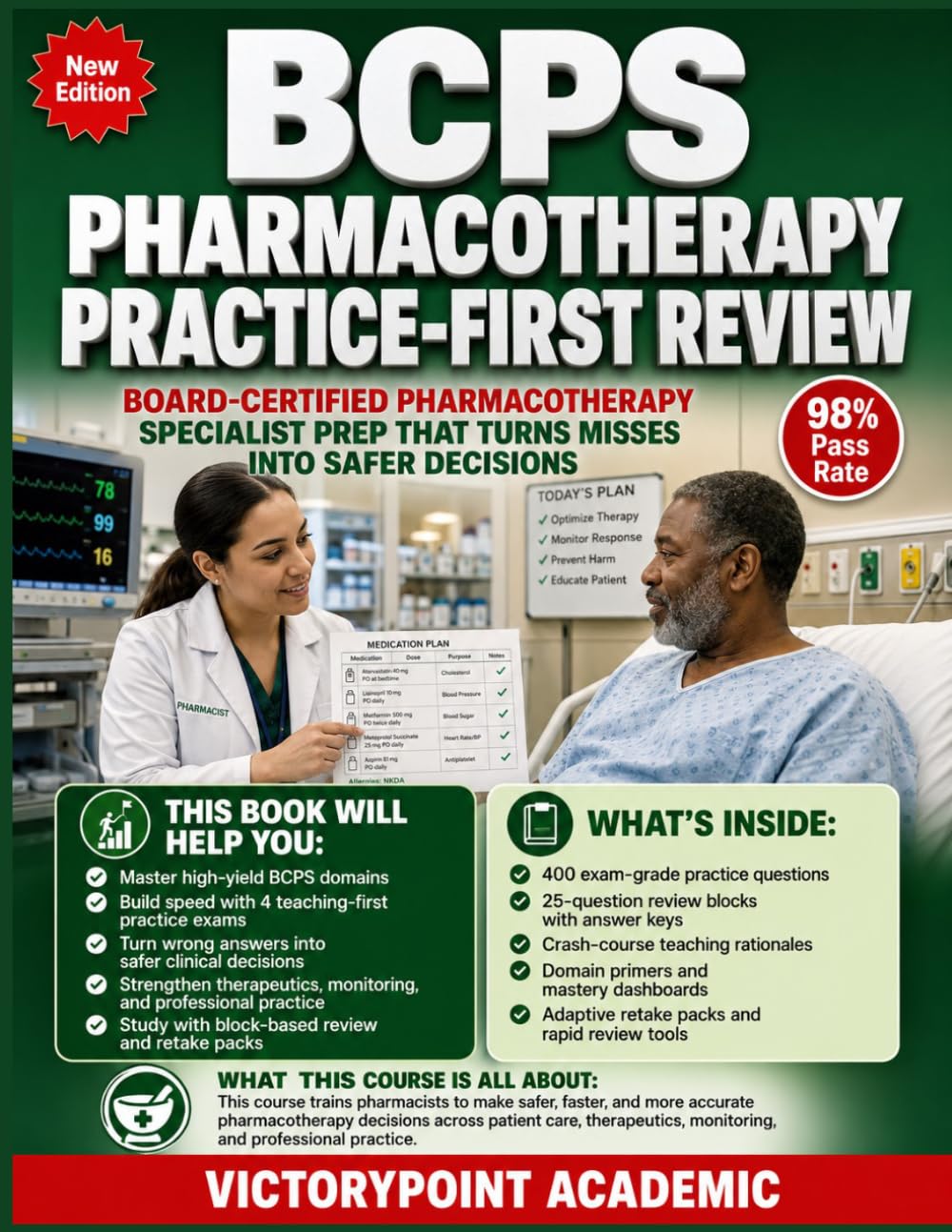 BCPS PHARMACOTHERAPY PRACTICE-FIRST REVIEW: BOARD-CERTIFIED PHARMACOTHERAPY SPECIALIST PREP THAT TURNS MISSES INTO SAFER DECISIONS