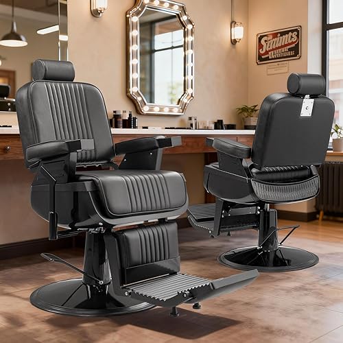 Miniatura 2 de Winado Silla de peluquería vintage resistente, sillas reclinables hidráulicas para peluqueros con reposapiés y reposacabezas, silla giratoria de