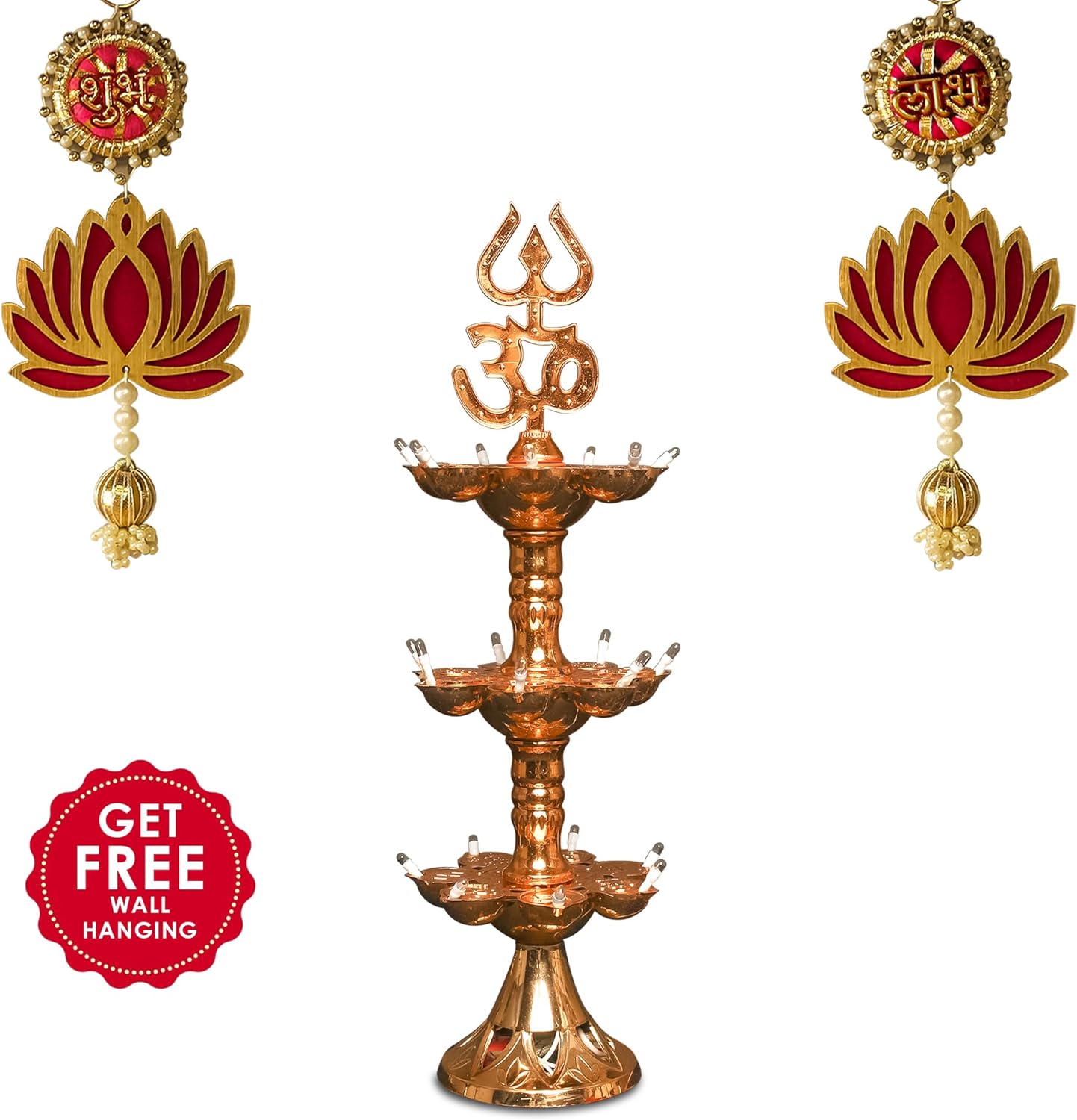Electric Plastic Light, Pooja Diya with LED Spark, Home Temple Decor, Electric Diya Golden,Mandir Diya,Diwali Diya Lamp (3 Layer, 1)