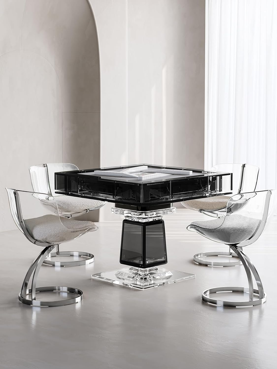 Light Luxury Acrylic Automatic Mahjong Table, Black and Blue (Table with seat B (Blue))