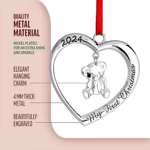 Miniatura 4 de Klikel Adorno de Navidad para bebé 2023  Mi primer adorno de Navidad 2023 corazón con oso de peluche colgante  Adorno de primera Navidad para bebé