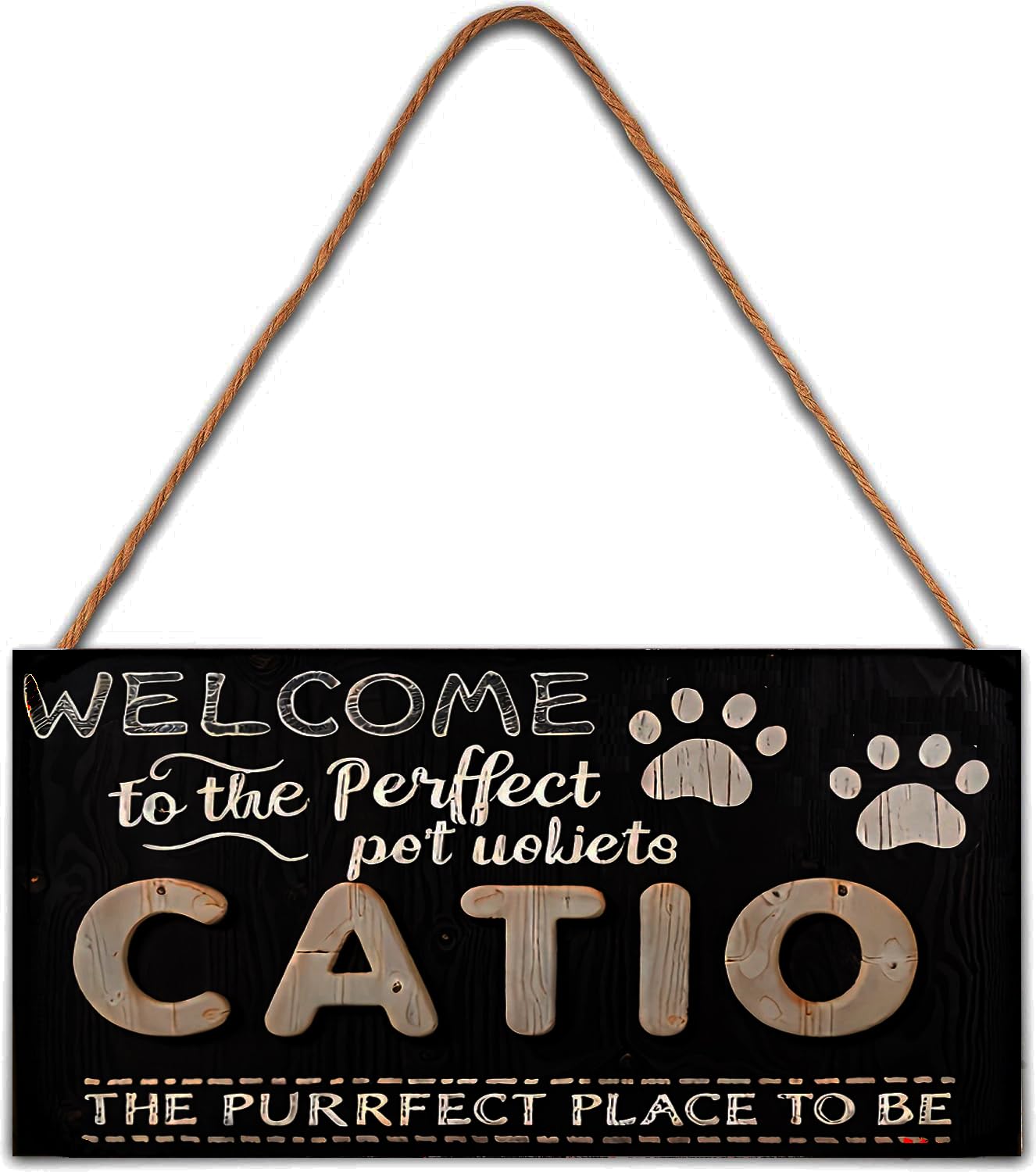 Catio Wooden Sign - Welcome to The Catio The Purrfect Place to Be - Rustic Cat Lover Decor, for Cat Owners, Whimsical Outdoor Cat Space Accent, 12X6 Inch