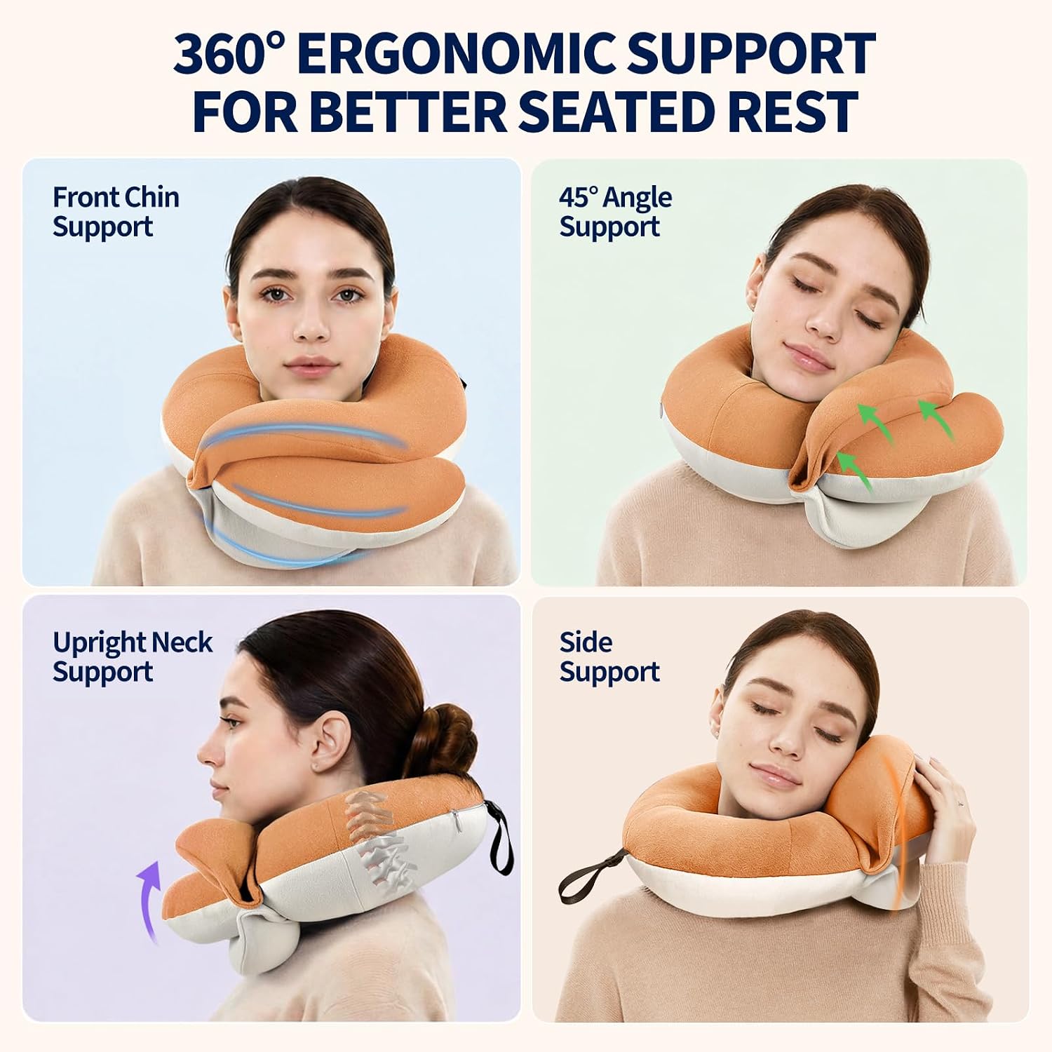 BUYUE Travel Neck Pillows for Airplanes, Memory Foam 360° Head Support Sleep for Long Flight, Skin-Friendly & Breathable, Kit with Eye Mask, Earplugs and Storage Bag (Adult, Orange, 90+ lbs) image 2