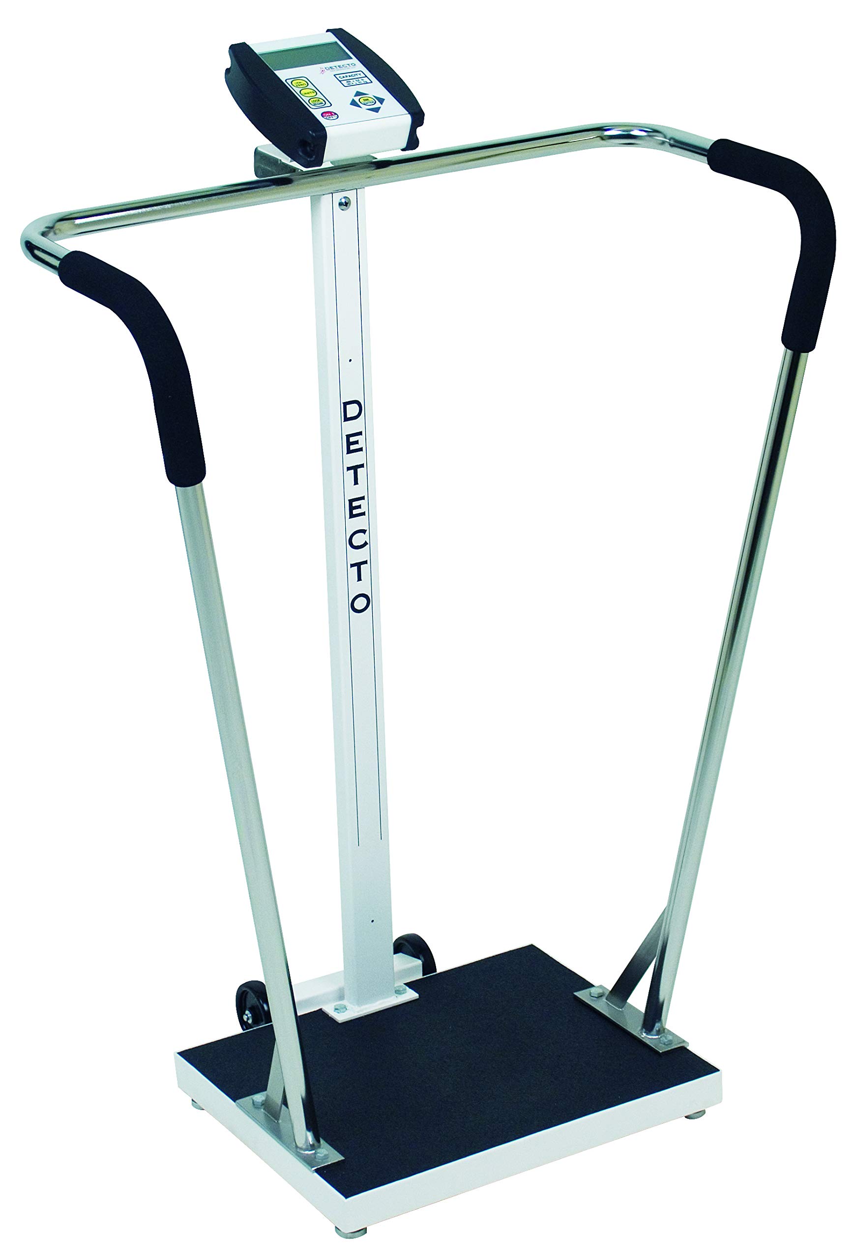Detecto Digital Bariatric Scale 600lb x 0.2lb/ 270kg X.1kg W/Handrails, Wheels, 6855