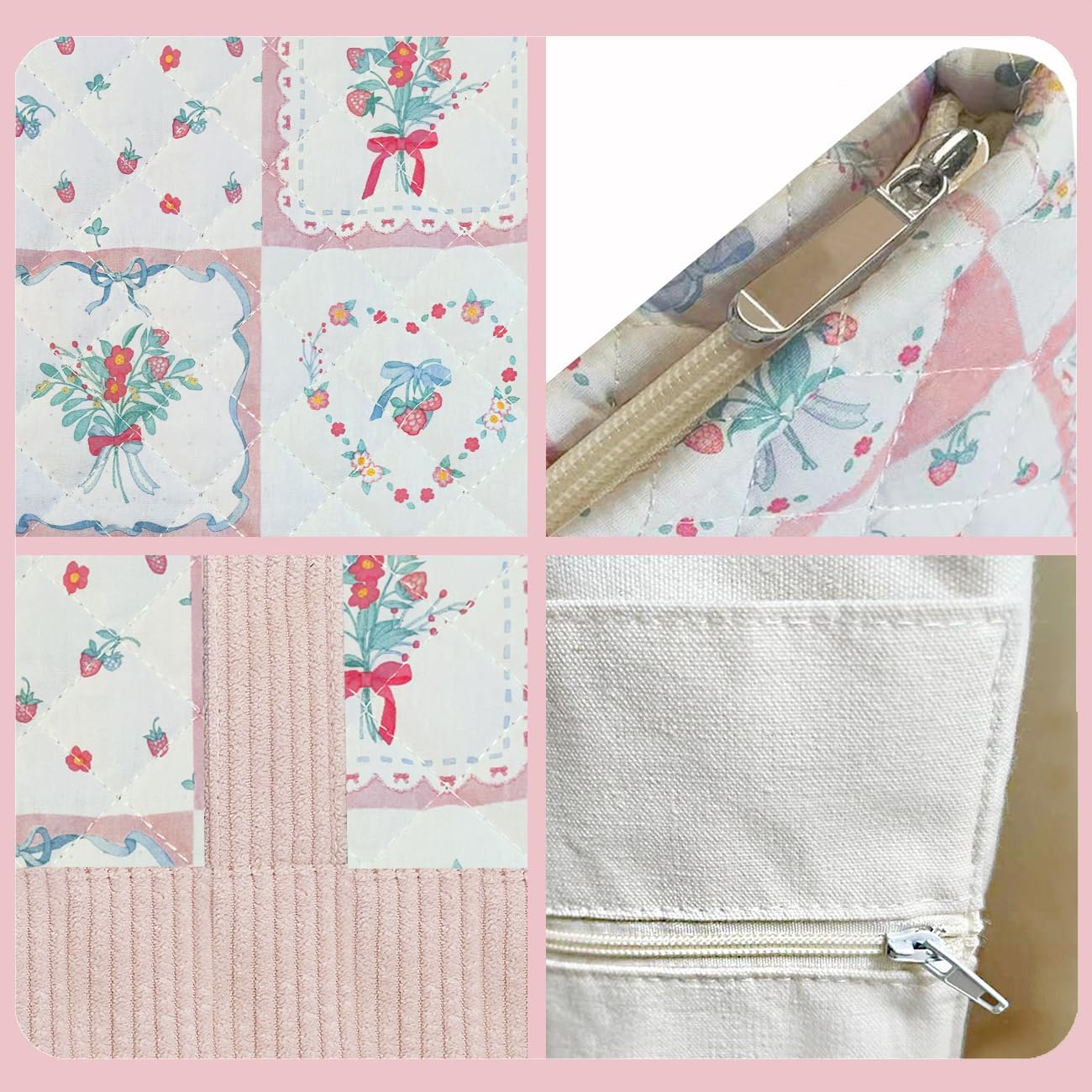 Sunwel Fashion Women Top Zipper Large Floral Quilted Tote Bag for Work Travel Gym Shopping - Image 5