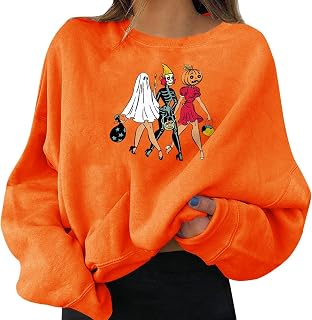 YuzRong Women's Hoodies Sweatshirts Women's Halloween Pullovers Fun Graphic Print Round Neck Long Sleeve Sweatshirt Tops Crewneck T Shirt Tops with Pockets