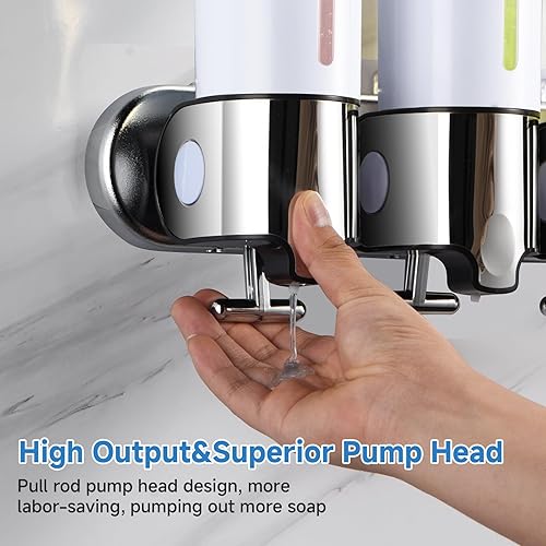 Vista 4 de Dispensador de champú y acondicionador, dispensador de jabón de ducha de 3 cámaras, sin taladro, dispensador de champú para ducha, dispensador