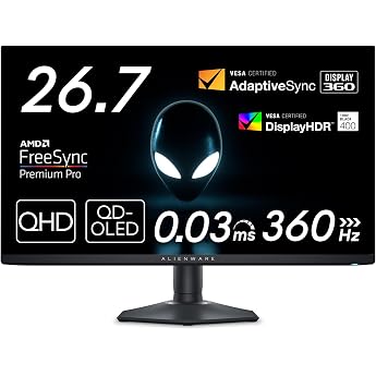 Dell AW2725DF 27-Inch OLED Alienware Gaming Monitor (3-Year Bright Spot Replacement Warranty/QHD/QD-OLED/DP1.4 x 2, HDMI x 1/