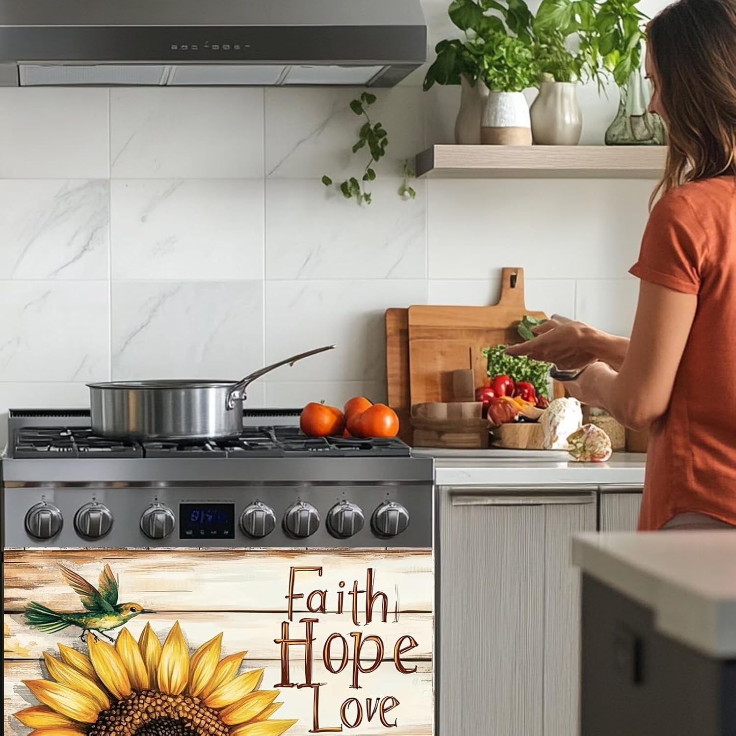 Farmhouse Sunflower Dishwasher Door Cover Sheet Magnetic, Faith Hope Love Vinyl Decal for Dishwasher, Fridge Magnet Cover Panels, Magnetic 23"x26"
