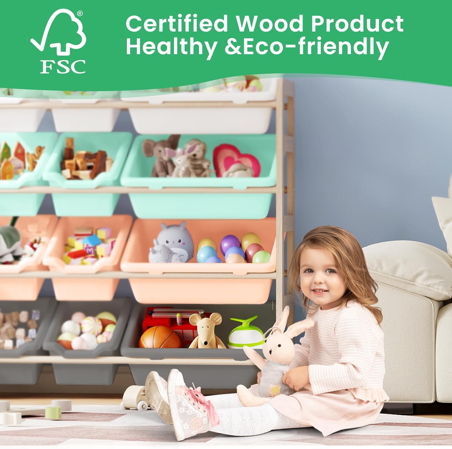 Toy Storage Organizer - Toy Organizers and Storage with Bookshelf, Toy Storage Shelf with 3 Shelves and 12 Storage Bins, Kids Bookshelf and Toy Storage for Kids Room, Playroom, Nursery, Multi color