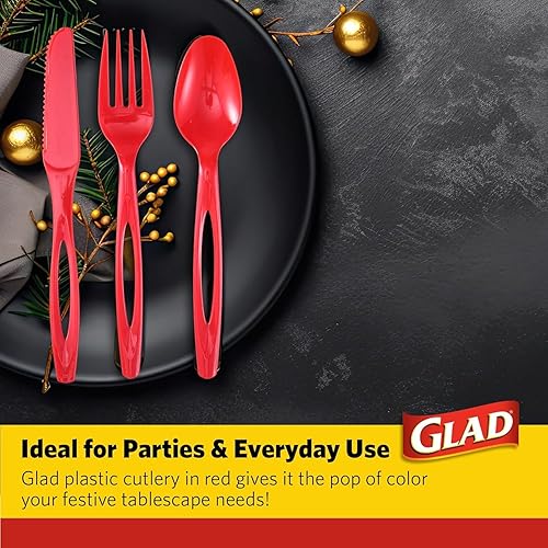 Miniatura 26 de Glad Glad - Tenedores de plástico surtidos para cubiertos, 24 unidades, cubiertos de plástico transparente y resistente, 8 tenedores, 8 cuchillos, 8