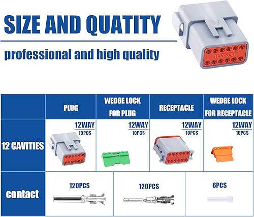 Miniatura 10 de Juego de 5 conectores Deutsch DT de 236 piezas, 2, 3, 4, 6 pines, color gris, impermeable, conector eléctrico con contacto sólido y enchufe de sello